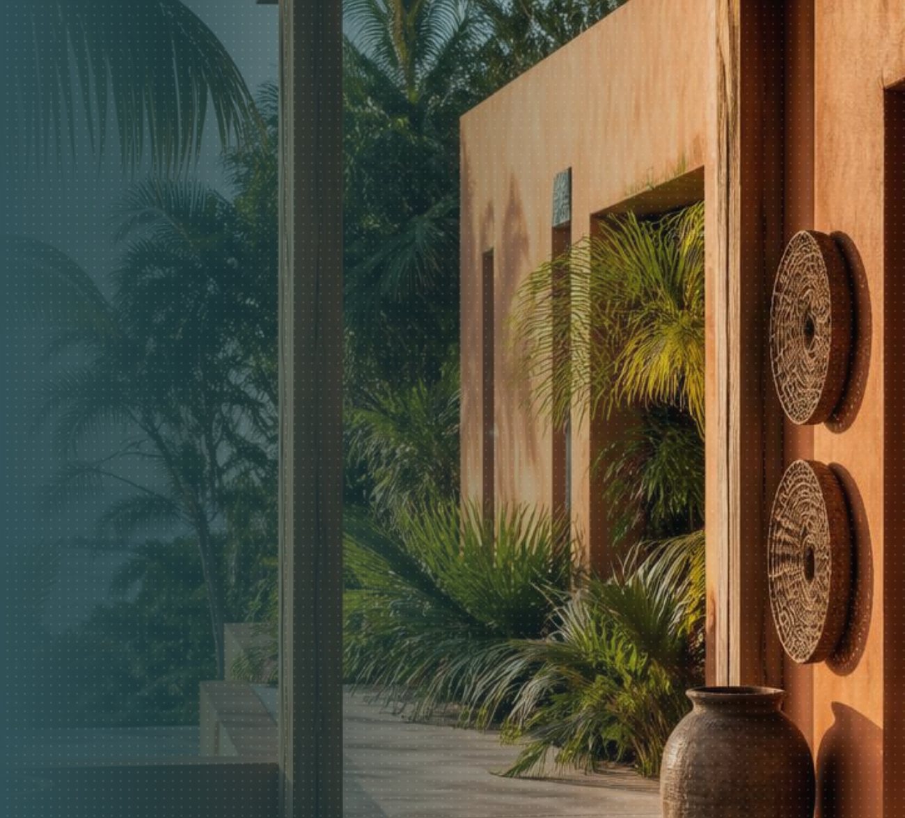 A calm terrace with palm trees